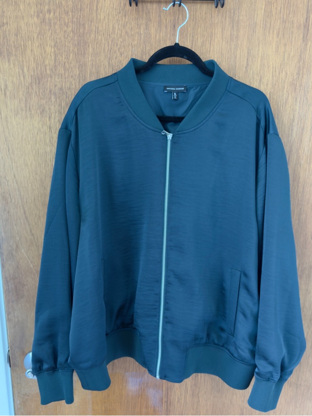 Universal Standard Deep Sea Satin Bomber Jacket
